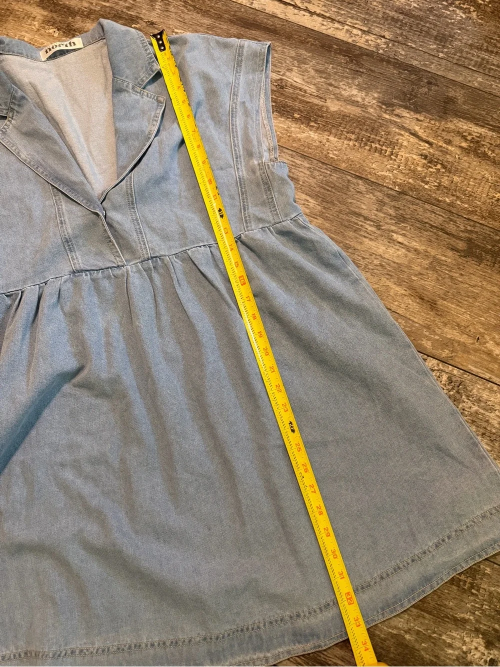 ONE ELEVEN NORTH Casual Blue Denim Cap-Sleeve Tunic Top